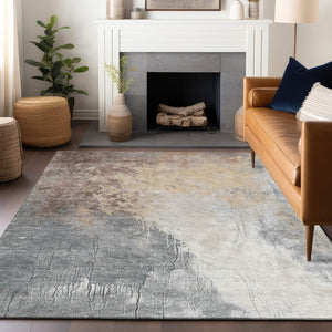 HomeRoots 5' X 8' Coral and Gray Abstract Area Rug - Stylish, Machine-Washable, Indoor/Outdoor, Durable Design 622445