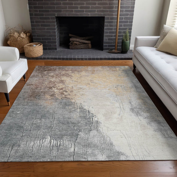HomeRoots 5' X 8' Coral and Gray Abstract Area Rug - Stylish, Machine-Washable, Indoor/Outdoor, Durable Design 622445