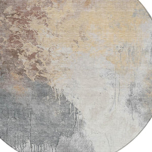 HomeRoots 8' Coral and Gray Round Abstract Area Rug - Stylish, Washable, and Perfect for Indoor/Outdoor Use 622446