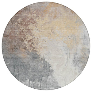 HomeRoots 8' Coral and Gray Round Abstract Area Rug - Stylish, Washable, and Perfect for Indoor/Outdoor Use 622446