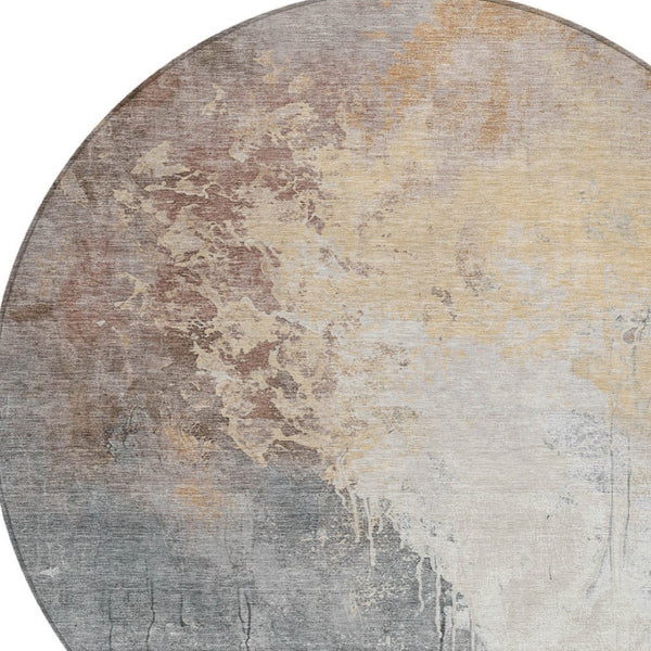 HomeRoots 8' Coral and Gray Round Abstract Area Rug - Stylish, Washable, and Perfect for Indoor/Outdoor Use 622446