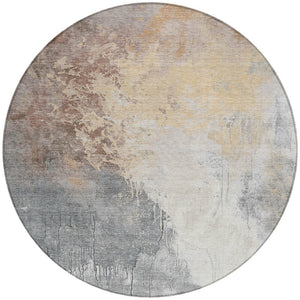 HomeRoots 8' Coral and Gray Round Abstract Area Rug - Stylish, Washable, and Perfect for Indoor/Outdoor Use 622446
