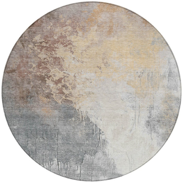 HomeRoots 8' Coral and Gray Round Abstract Area Rug - Stylish, Washable, and Perfect for Indoor/Outdoor Use 622446