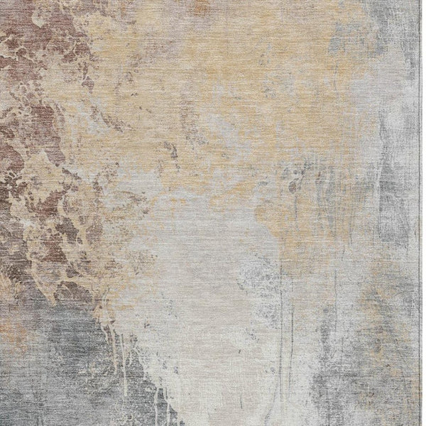 HomeRoots 10' Coral and Gray Abstract Area Rug - Washable, Stain-Resistant, Durable for Indoor/Outdoor Spaces 622449