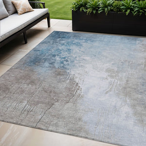 HomeRoots 5' X 8' Denim Blue & Gray Abstract Rug – Stylish, Washable, Stain-Resistant for Indoor/Outdoor Use 622451