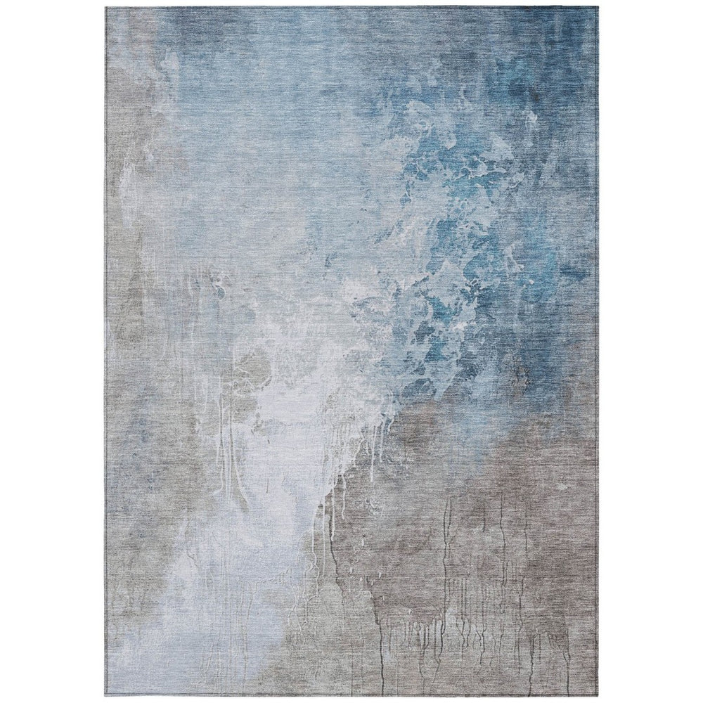 HomeRoots 5' X 8' Denim Blue & Gray Abstract Rug – Stylish, Washable, Stain-Resistant for Indoor/Outdoor Use 622451
