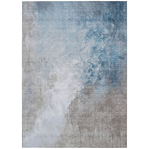 HomeRoots 5' X 8' Denim Blue & Gray Abstract Rug – Stylish, Washable, Stain-Resistant for Indoor/Outdoor Use 622451