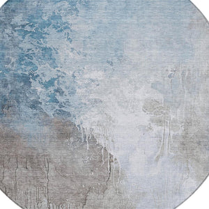 HomeRoots 8' Denim Blue and Gray Round Abstract Rug - Stylish, Washable Indoor/Outdoor Area Rug for All Spaces! 622452