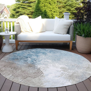 HomeRoots 8' Denim Blue and Gray Round Abstract Rug - Stylish, Washable Indoor/Outdoor Area Rug for All Spaces! 622452