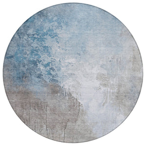 HomeRoots 8' Denim Blue and Gray Round Abstract Rug - Stylish, Washable Indoor/Outdoor Area Rug for All Spaces! 622452
