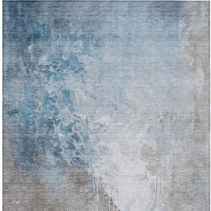 HomeRoots 8' X 10' Denim Blue & Gray Abstract Area Rug - Stylish, Washable, Indoor/Outdoor, Durable & Versatile! 622453