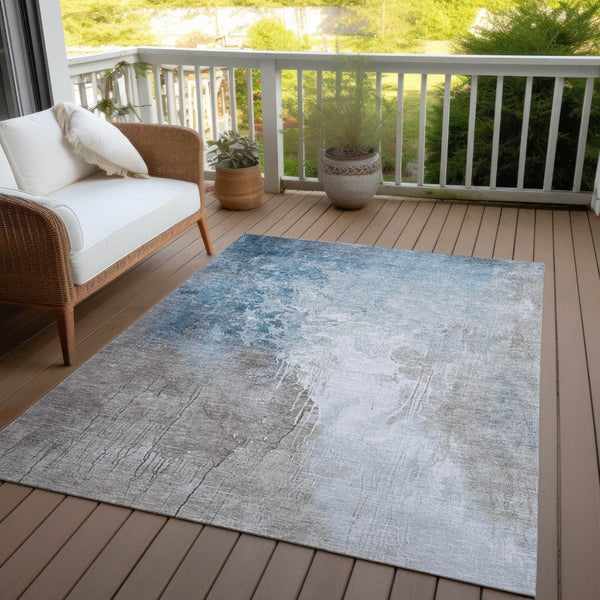 HomeRoots 8' X 10' Denim Blue & Gray Abstract Area Rug - Stylish, Washable, Indoor/Outdoor, Durable & Versatile! 622453