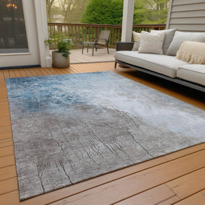 HomeRoots 8' X 10' Denim Blue & Gray Abstract Area Rug - Stylish, Washable, Indoor/Outdoor, Durable & Versatile! 622453