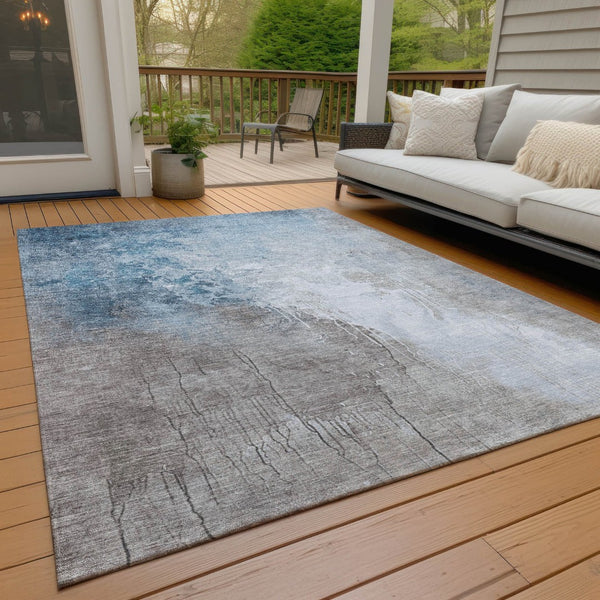 HomeRoots 8' X 10' Denim Blue & Gray Abstract Area Rug - Stylish, Washable, Indoor/Outdoor, Durable & Versatile! 622453