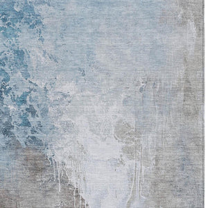 HomeRoots 9' X 12' Denim Blue and Gray Abstract Area Rug - Stylish, Washable, Indoor/Outdoor, Durable & Easy-Care 622454