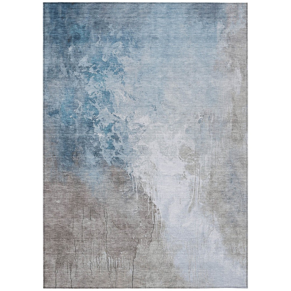 HomeRoots 10' Denim Blue and Gray Abstract Area Rug – Washable, Durable, Indoor/Outdoor Use for High Traffic Spaces 622455