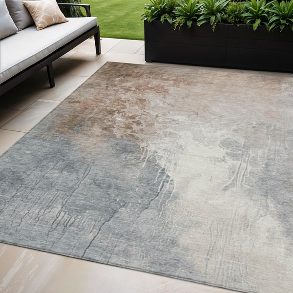 HomeRoots 5' Modern Abstract Rust and Gray Washable Area Rug for Indoor and Outdoor High-Traffic Spaces 5' X 8' 622463
