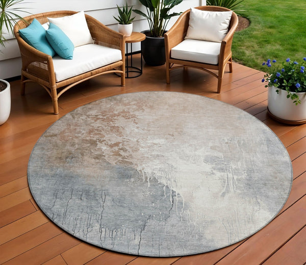 HomeRoots 5' Modern Abstract Rust and Gray Washable Area Rug for Indoor and Outdoor High-Traffic Spaces 8' Round 622464