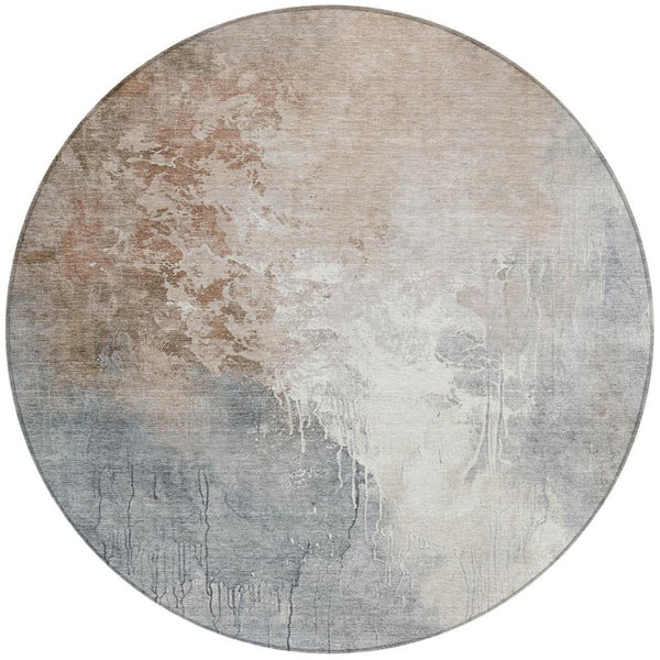 HomeRoots 5' Modern Abstract Rust and Gray Washable Area Rug for Indoor and Outdoor High-Traffic Spaces 8' Round 622464