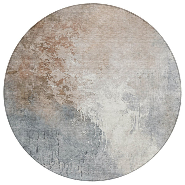 HomeRoots 5' Modern Abstract Rust and Gray Washable Area Rug for Indoor and Outdoor High-Traffic Spaces 8' Round 622464