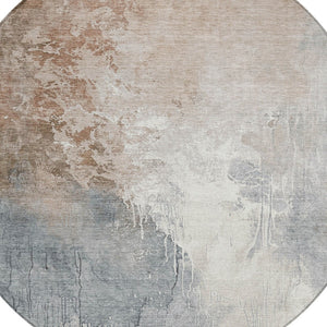 HomeRoots 5' Modern Abstract Rust and Gray Washable Area Rug for Indoor and Outdoor High-Traffic Spaces 8' Round 622464