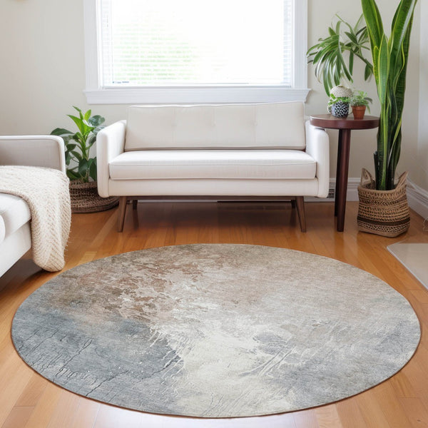 HomeRoots 5' Modern Abstract Rust and Gray Washable Area Rug for Indoor and Outdoor High-Traffic Spaces 8' Round 622464