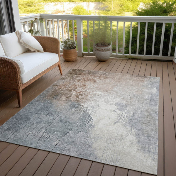 HomeRoots 5' Modern Abstract Rust and Gray Washable Area Rug for Indoor and Outdoor High-Traffic Spaces 8' X 10' 622465