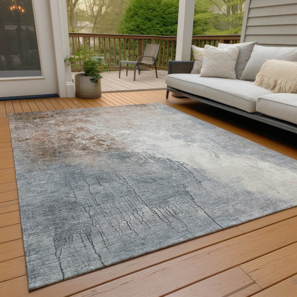 HomeRoots 5' Modern Abstract Rust and Gray Washable Area Rug for Indoor and Outdoor High-Traffic Spaces 8' X 10' 622465