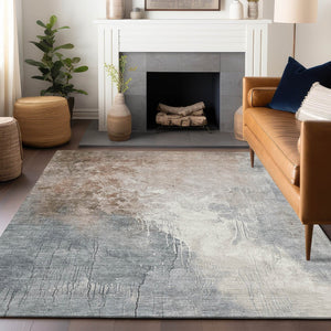 HomeRoots 5' Modern Abstract Rust and Gray Washable Area Rug for Indoor and Outdoor High-Traffic Spaces 9' X 12' 622466