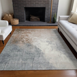 HomeRoots 5' Modern Abstract Rust and Gray Washable Area Rug for Indoor and Outdoor High-Traffic Spaces 9' X 12' 622466