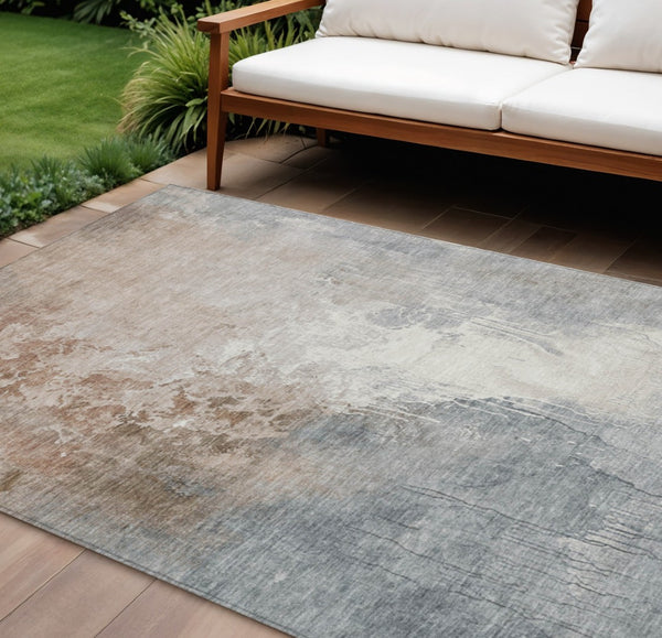 HomeRoots 5' Modern Abstract Rust and Gray Washable Area Rug for Indoor and Outdoor High-Traffic Spaces 10' X 14' 622467