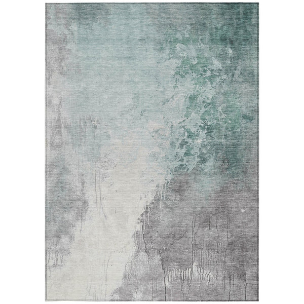 HomeRoots 5' Modern Pale Aqua and Gray Abstract Washable Area Rug for Stylish Indoor and Outdoor Spaces 5' X 8' 622469