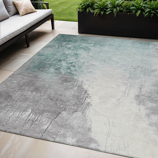 HomeRoots 5' Modern Pale Aqua and Gray Abstract Washable Area Rug for Stylish Indoor and Outdoor Spaces 5' X 8' 622469