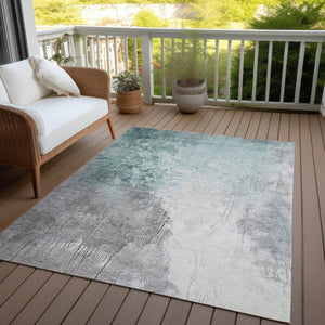 HomeRoots 5' Modern Pale Aqua and Gray Abstract Washable Area Rug for Stylish Indoor and Outdoor Spaces 5' X 8' 622469