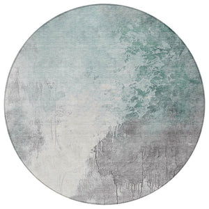 HomeRoots 5' Modern Pale Aqua and Gray Abstract Washable Area Rug for Stylish Indoor and Outdoor Spaces 8' Round 622470
