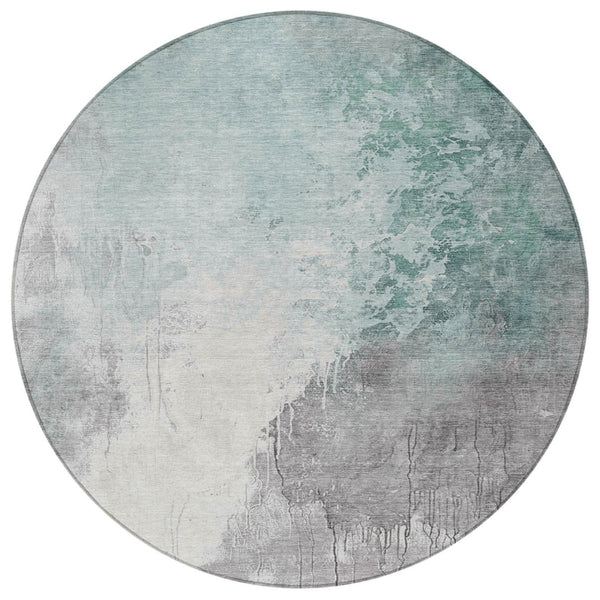 HomeRoots 5' Modern Pale Aqua and Gray Abstract Washable Area Rug for Stylish Indoor and Outdoor Spaces 8' Round 622470