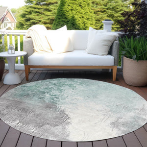 HomeRoots 5' Modern Pale Aqua and Gray Abstract Washable Area Rug for Stylish Indoor and Outdoor Spaces 8' Round 622470