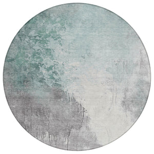 HomeRoots 5' Modern Pale Aqua and Gray Abstract Washable Area Rug for Stylish Indoor and Outdoor Spaces 8' Round 622470