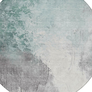 HomeRoots 5' Modern Pale Aqua and Gray Abstract Washable Area Rug for Stylish Indoor and Outdoor Spaces 8' Round 622470