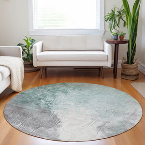 HomeRoots 5' Modern Pale Aqua and Gray Abstract Washable Area Rug for Stylish Indoor and Outdoor Spaces 8' Round 622470