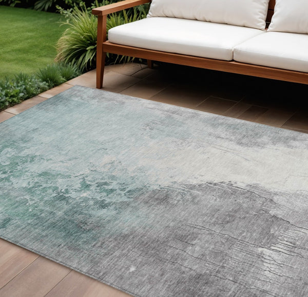 HomeRoots 5' Modern Pale Aqua and Gray Abstract Washable Area Rug for Stylish Indoor and Outdoor Spaces 8' X 10' 622471