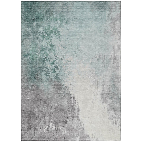 HomeRoots 5' Modern Pale Aqua and Gray Abstract Washable Area Rug for Stylish Indoor and Outdoor Spaces 10' X 14' 622473