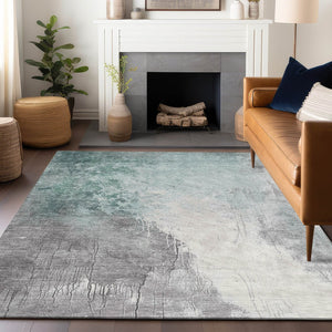 HomeRoots 5' Modern Pale Aqua and Gray Abstract Washable Area Rug for Stylish Indoor and Outdoor Spaces 10' X 14' 622473