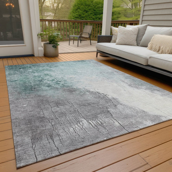 HomeRoots 5' Modern Pale Aqua and Gray Abstract Washable Area Rug for Stylish Indoor and Outdoor Spaces 10' X 14' 622473
