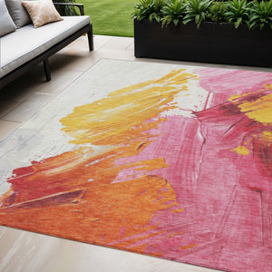 HomeRoots 5' Modern Blush Gold and Orange Abstract Area Rug - Durable, Washable, Indoor-Outdoor Versatility 5' X 8' 622481