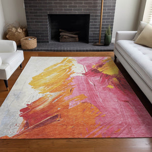 HomeRoots 5' Modern Blush Gold and Orange Abstract Area Rug - Durable, Washable, Indoor-Outdoor Versatility 5' X 8' 622481