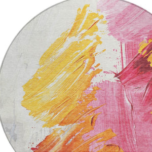 HomeRoots 5' Modern Blush Gold and Orange Abstract Area Rug - Durable, Washable, Indoor-Outdoor Versatility 8' Round 622482