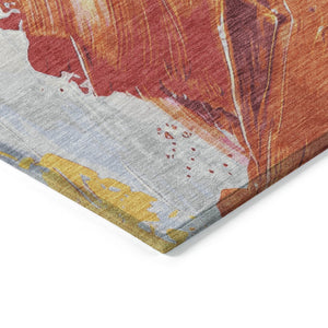 HomeRoots 5' Modern Blush Gold and Orange Abstract Area Rug - Durable, Washable, Indoor-Outdoor Versatility 8' Round 622482