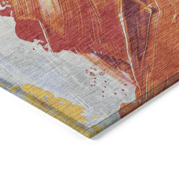 HomeRoots 5' Modern Blush Gold and Orange Abstract Area Rug - Durable, Washable, Indoor-Outdoor Versatility 8' Round 622482