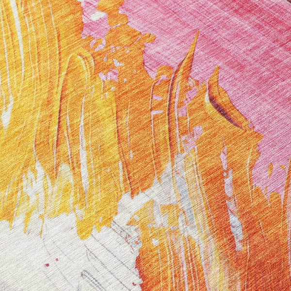 HomeRoots 5' Modern Blush Gold and Orange Abstract Area Rug - Durable, Washable, Indoor-Outdoor Versatility 8' Round 622482